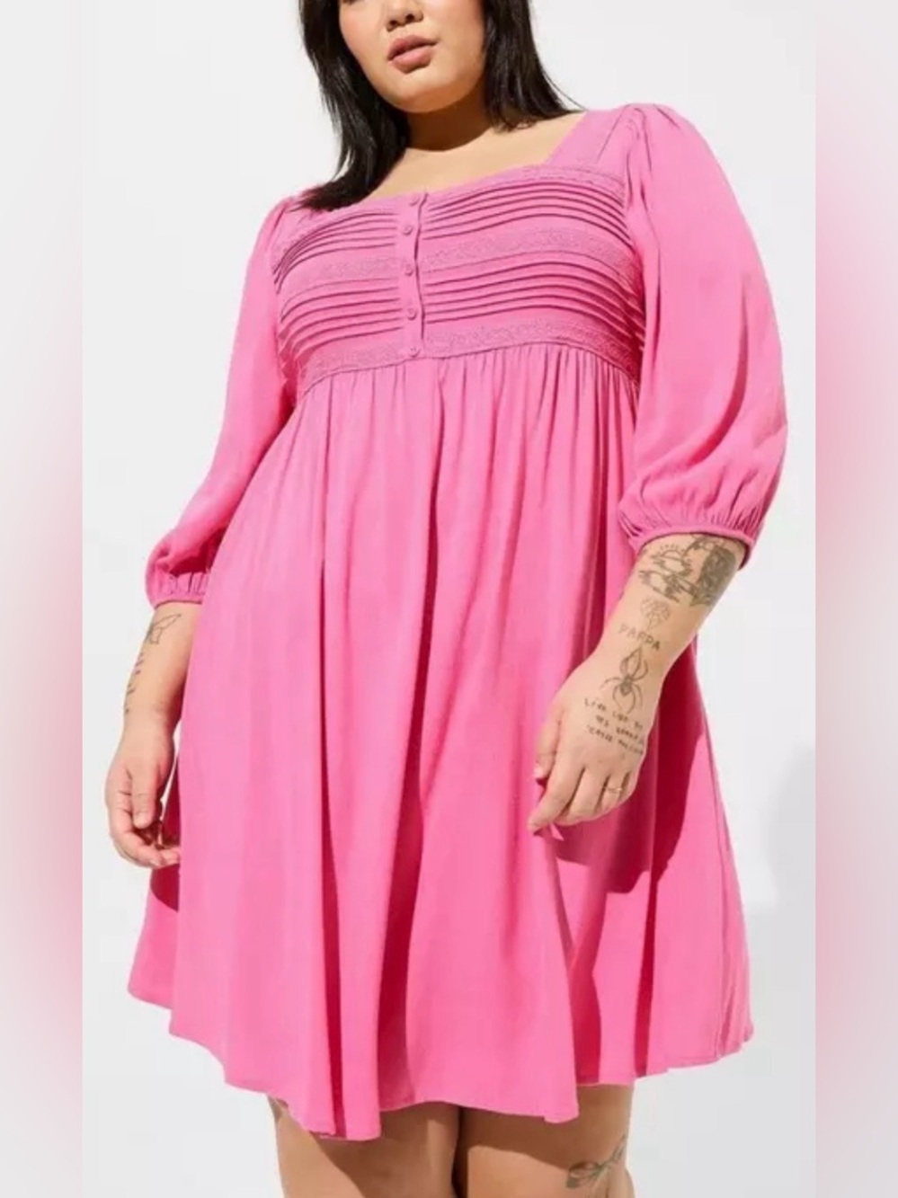 Torrid Mini Rayon Pink Slub Pintuck Neck Skater Dress Size 3X - Picture 2 of 11